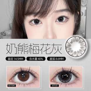 古早花纹美瞳奶熊梅花灰半年抛两片装大小直径彩色隐形眼镜DST