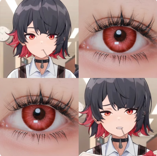 送护理液】绝区零艾莲乔COS美瞳鲨鱼妹红色半年抛两片官方正品6tb