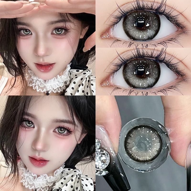 镜面水光黑美瞳显白水润女大小直径新款半年抛近视彩色隐形眼镜qy