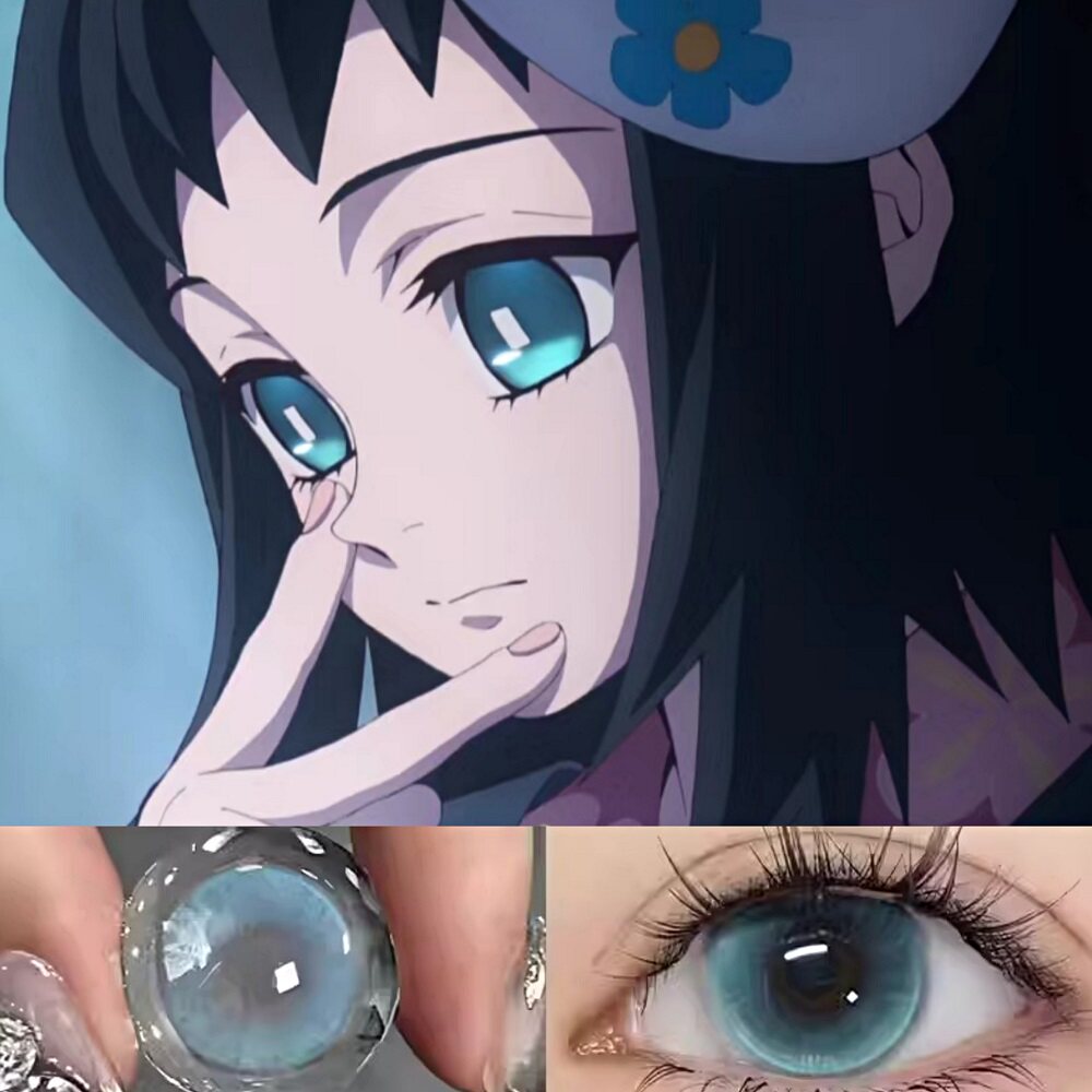 锖兔真菰cos美瞳半年抛鬼灭之刃半年抛绿蓝显色大直径隐形眼镜jyp