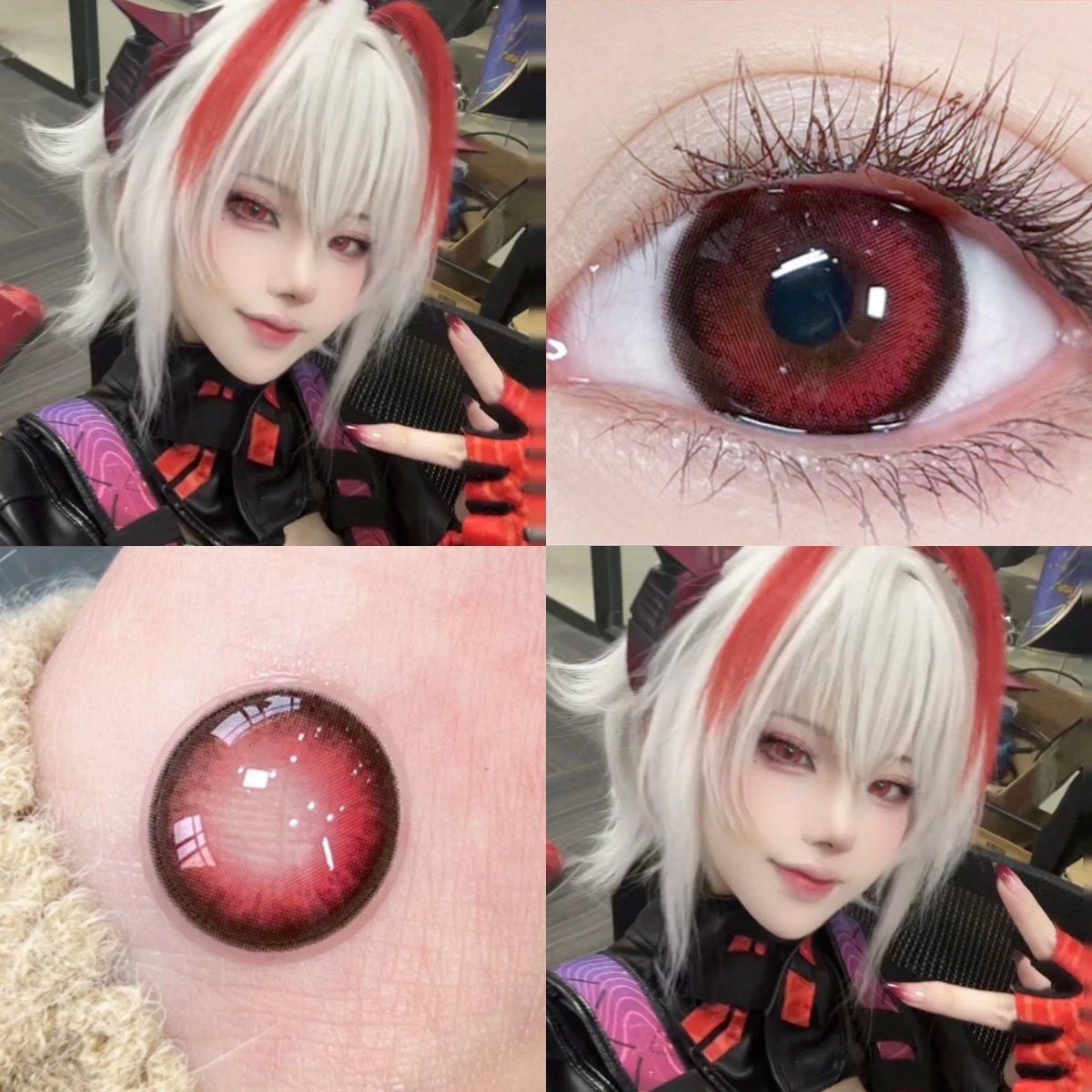 三角州行动麦晓雯cos红色美瞳大红皮维什戴尔漫展彩色隐形眼镜ctb