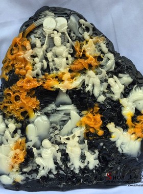 高仿寿山石山水蟠桃盛会观赏摆件家居客厅玄关酒柜工艺品礼品摆设