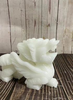 天然阿富汗白玉龙装饰品摆件家居客厅玄关酒柜办公室玉石应龙摆设