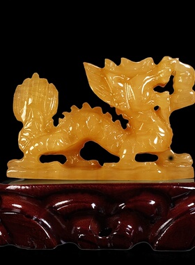 天然米黄玉十二生肖龙摆件青龙助运龙家居客厅玄关酒柜装饰品摆设