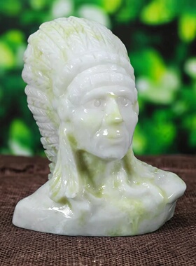 天然玉石印第安人雕像摆件家居客厅工艺品桌面艺术装饰品礼品摆设