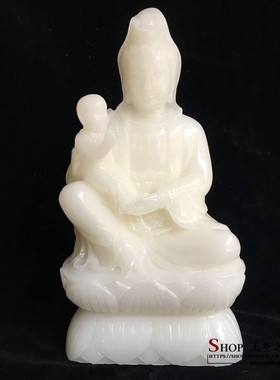 天然白玉送子莲花观音佛像客厅