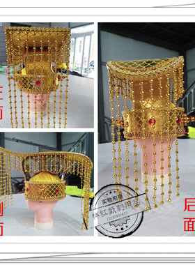 影视唐装皇帝帽龙王冠玉皇大帝头饰皇帝帽子秦始皇平顶头冠戏剧帽