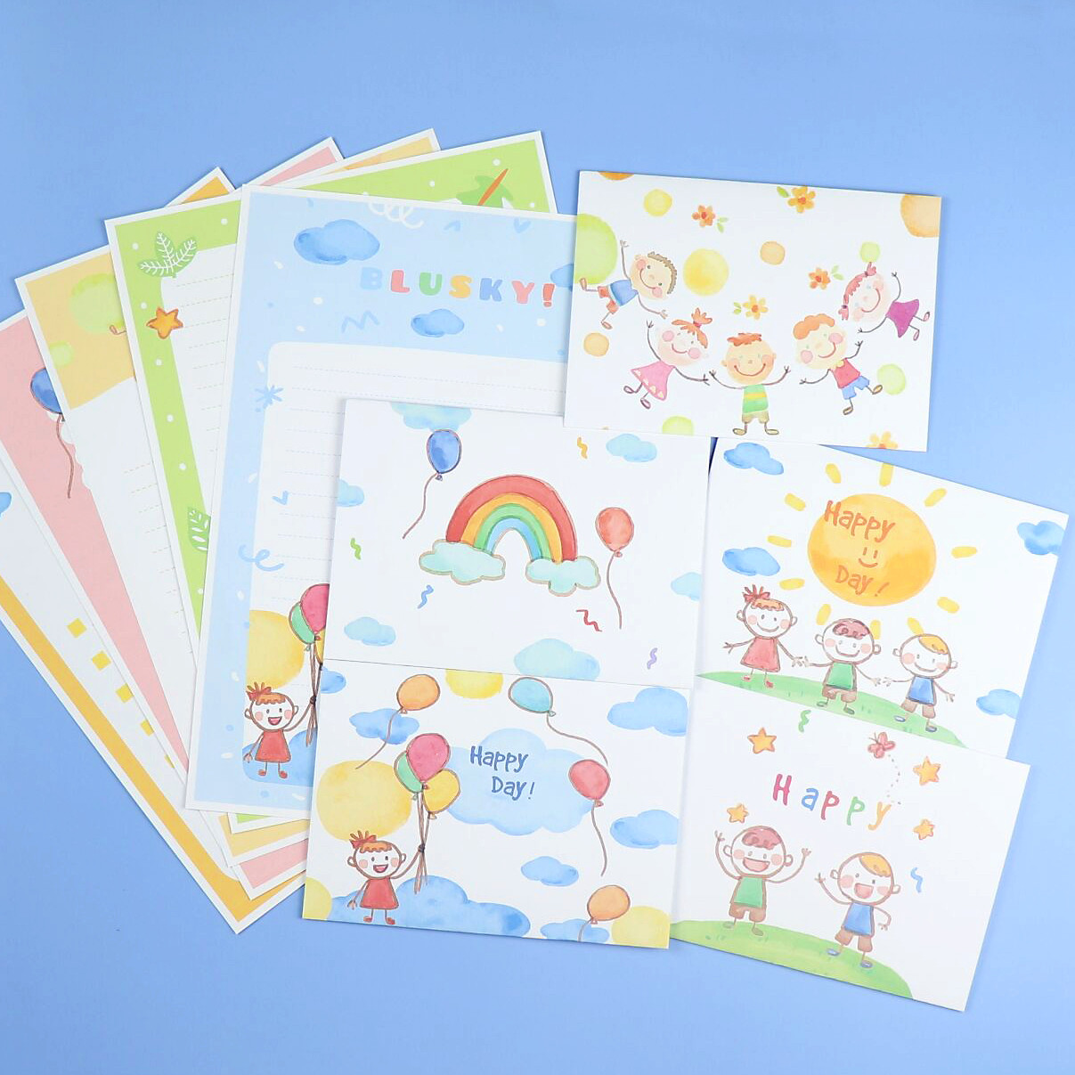 缤纷多彩儿童水彩画信纸信封套装A4纸带横线卡通可爱创意信笺包邮