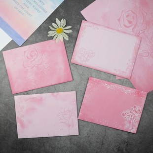 A4粉红色浪漫玫瑰花信纸可打印感谢信告白情书练字生日信封可定制