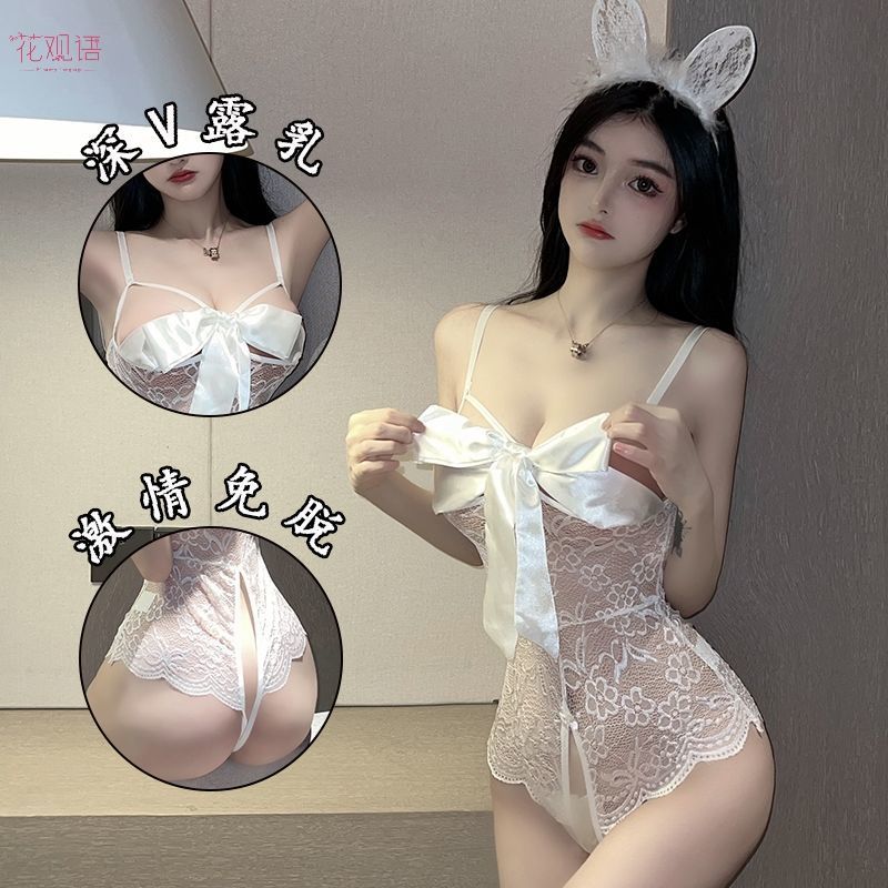 新款性感内衣蕾丝纯欲睡衣女诱惑大码小胸显大开档免脱连体衣