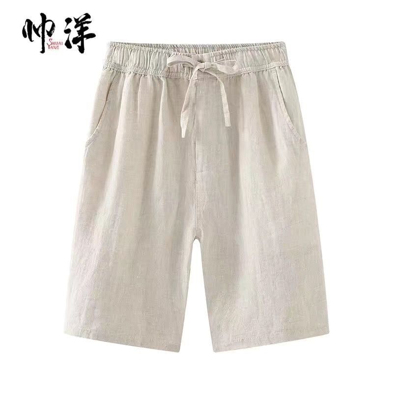 亚麻休闲男士短裤夏季宽松外穿五分裤薄款舒适麻布五分裤子潮