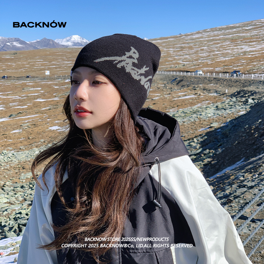 BACKNOW美式复古街头字母针织帽