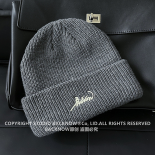 BACKNOW自制时尚字母毛线帽男女秋冬保暖显脸小原创韩版针织冷帽