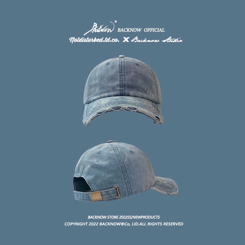 BACKNOW破洞牛仔棒球帽子男女