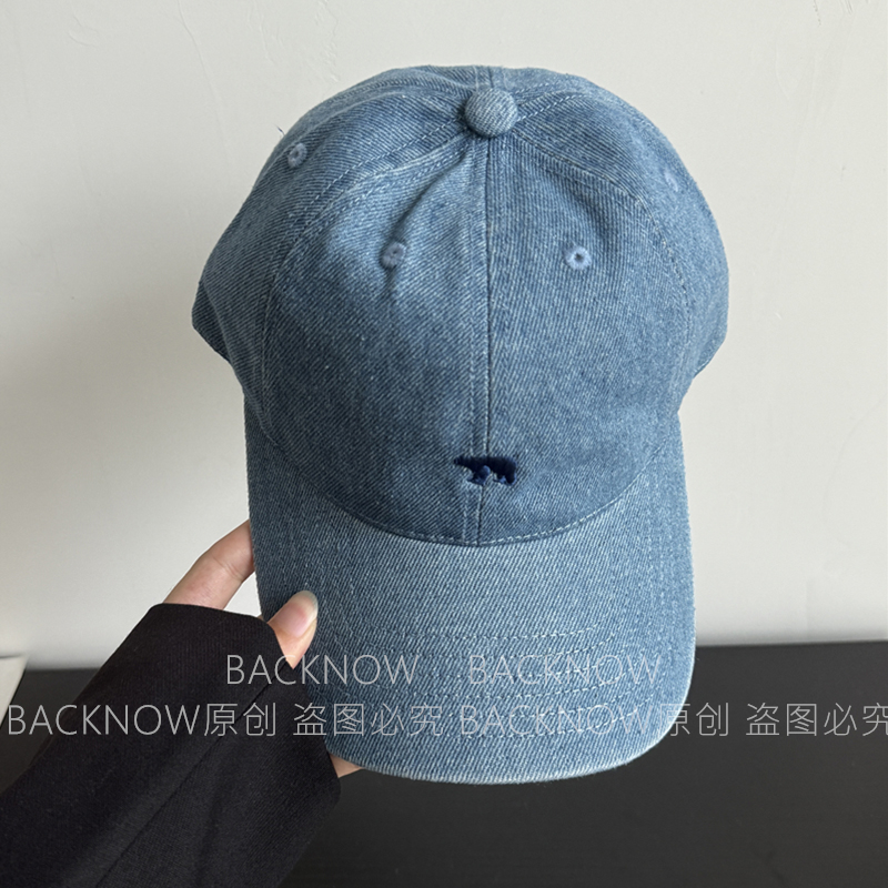 BACKNOW复古水洗牛仔帽子北极熊