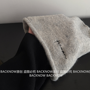 简约字母BACKNOW堆堆帽羊毛冷帽女月子帽大头围针织毛线帽显脸小