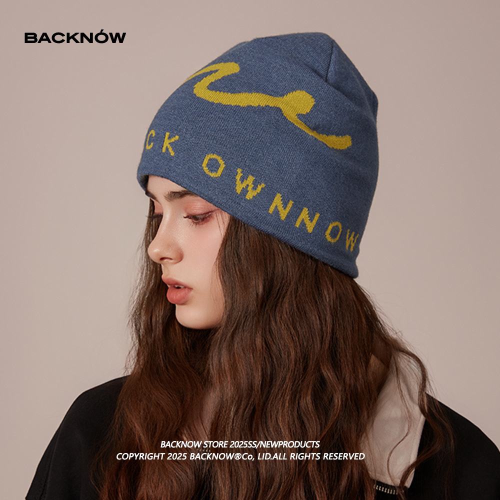 BACKNOW字母美式复古针织滑雪帽
