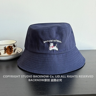 【BACKNOW】卡通小狗渔夫帽女加大帽檐2026夏季防晒显脸小盆帽男