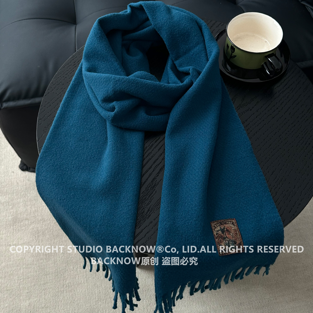 BACKNOW高级感纯色围巾女冬季百搭围脖男复古仿羊绒保暖长款加厚