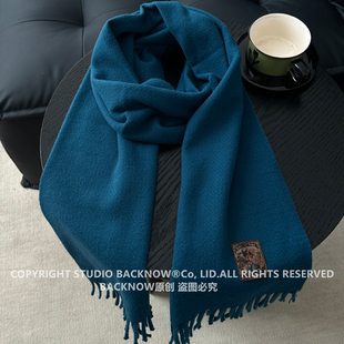 BACKNOW高级感纯色围巾女冬季百搭围脖男复古仿羊绒保暖长款加厚