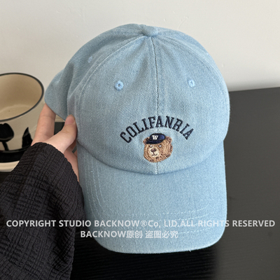 BACKNOW小熊帽子潮软顶鸭舌帽