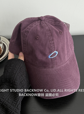 西梅色高品质水洗棉夏季棒球帽BACKNOW复古港风街头简约鸭舌帽女
