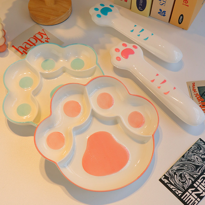 萌格调 可爱分餐盘家用陶瓷餐盘一人食餐具减脂餐盘早餐分格盘,餐饮具,盘,淘宝优惠券,粉丝福利购,淘宝优惠卷