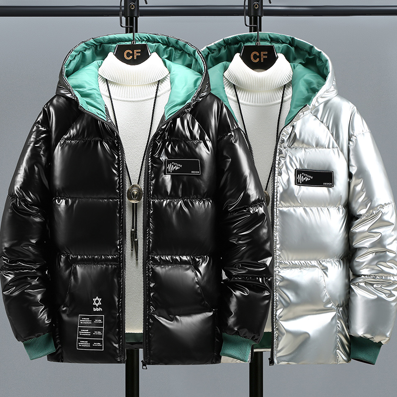 青少年带帽亮面加厚保暖棉服男装胖大童宽松潮牌短款棉衣外套初中