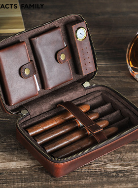 Vintage Leather Cigar Humidor Box Travel Cigar Case收纳盒