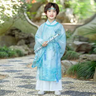 儿童宋制圆领汉服男童薄款古装新中式李白长袍国风唐装高端国学服