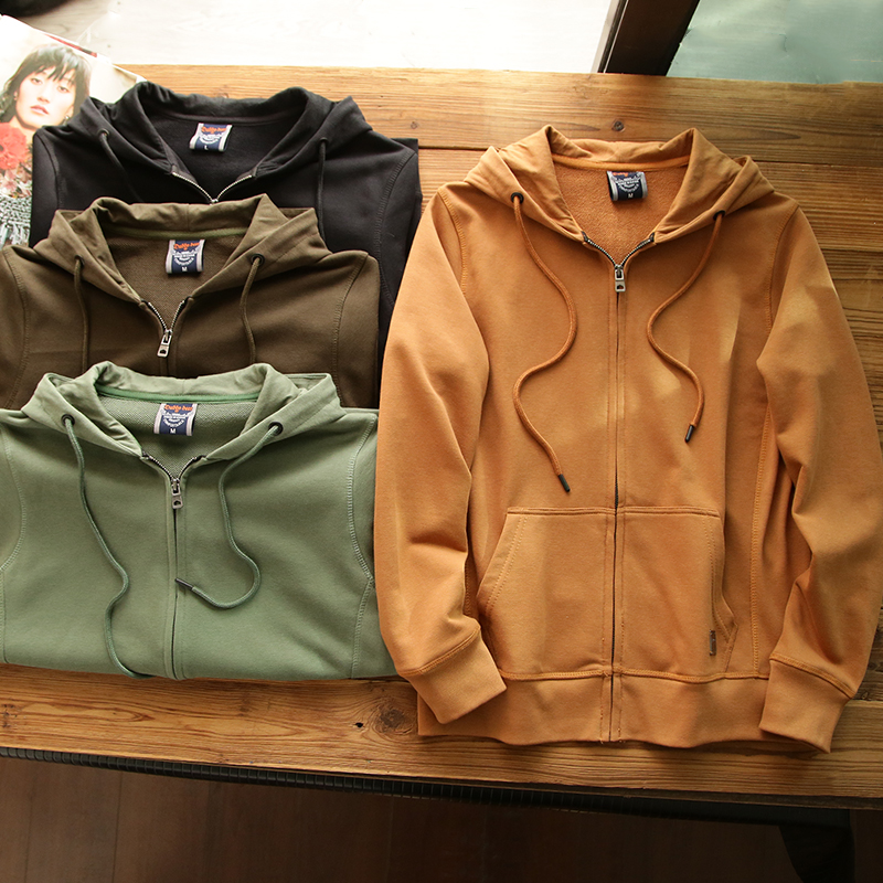 外贸秋季水洗毛圈棉简约百搭运动休闲拉链开衫男连帽卫衣长袖外套