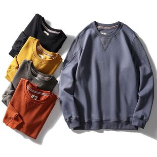 卫衣外套 重磅复古针织毛圈宽松纯色休闲圆领套头男士 情侣款 秋季