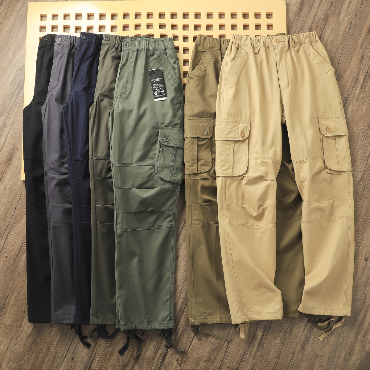 阿美咔叽春秋水洗全棉工装休闲裤