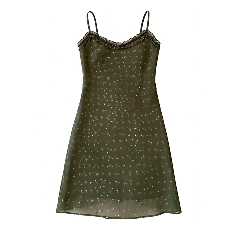 法式木耳边碎花吊带连衣裙女夏2026新款收腰显瘦气质雪纺短款裙子