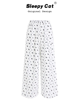 HEYABC 春夏复古小狗印花阔腿裤女2025宽松显瘦垂感百搭直筒长裤