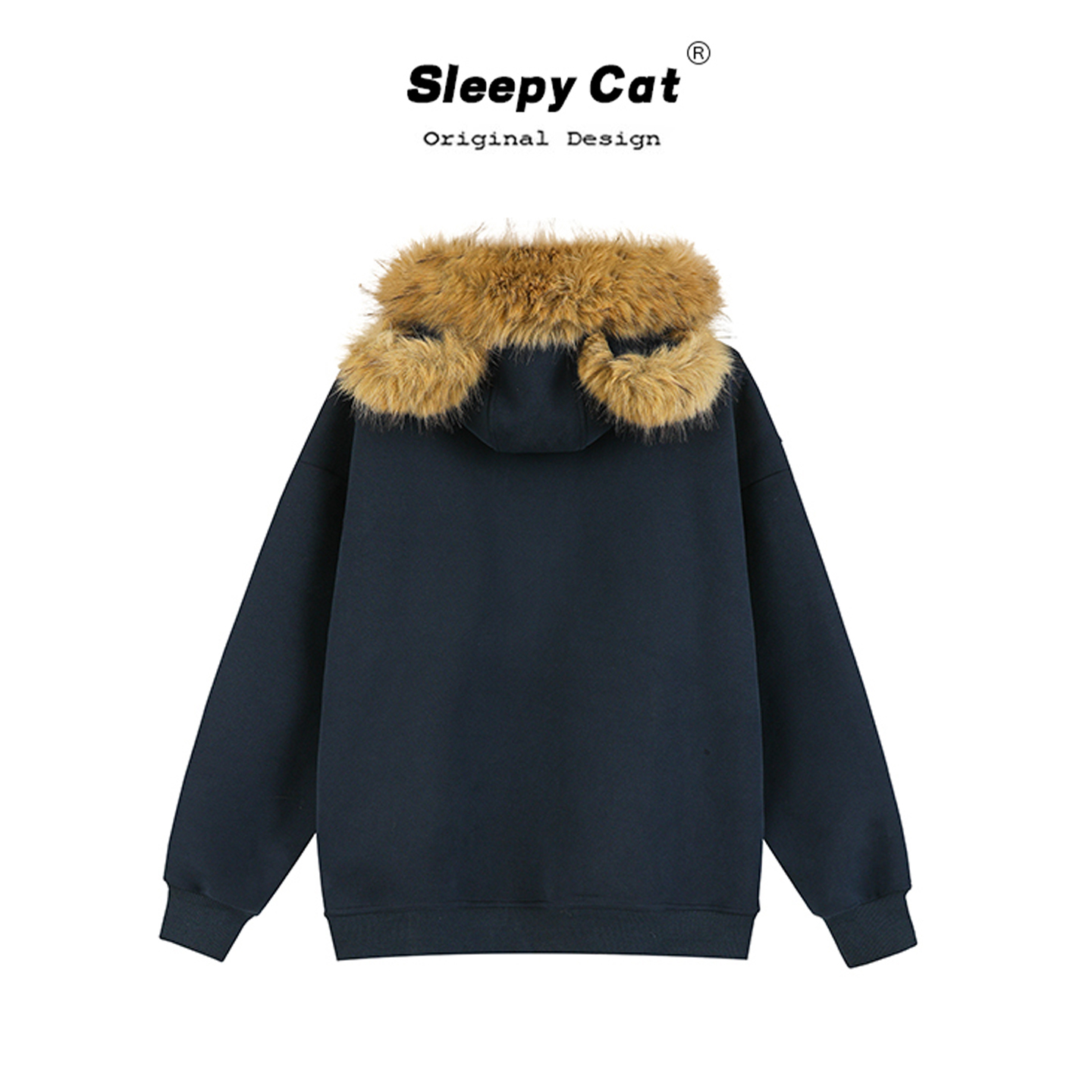 BEETLE TOWN美式复古卡通小熊毛领耳朵连帽卫衣秋女百搭开衫外套