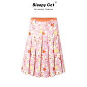 Localtag 粉色碎花半身裙女2025夏新款 百搭休闲高品质百褶裙中裙