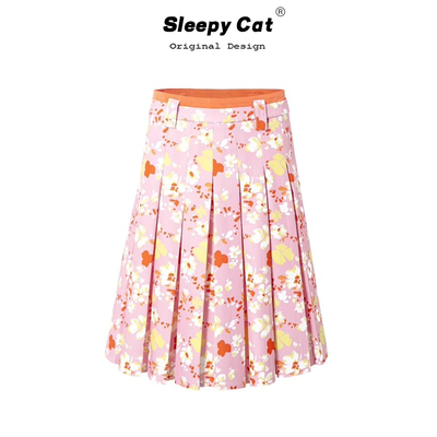 Localtag  粉色碎花半身裙女2025夏新款百搭休闲高品质百褶裙中裙