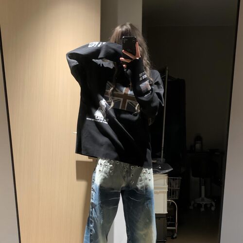 NOEXONE美式复古印花长袖T恤女