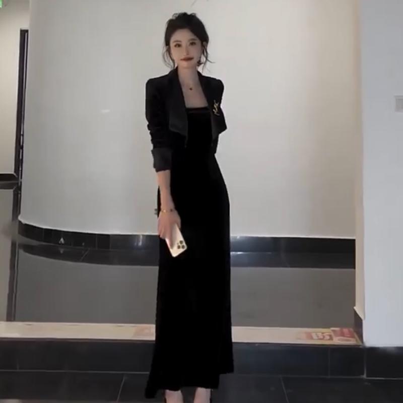 千金风连衣裙套装金丝绒2025秋季