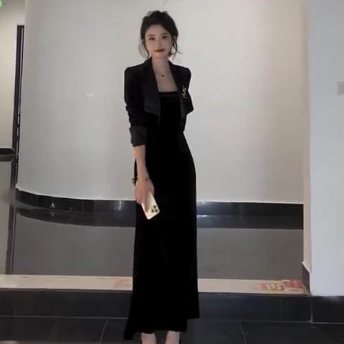 千金风连衣裙套装金丝绒2025秋季