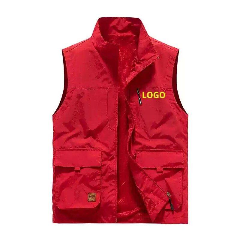 夏季马甲男定制印字LOGO休闲立领多口袋工装户外摄影钓鱼坎肩背心