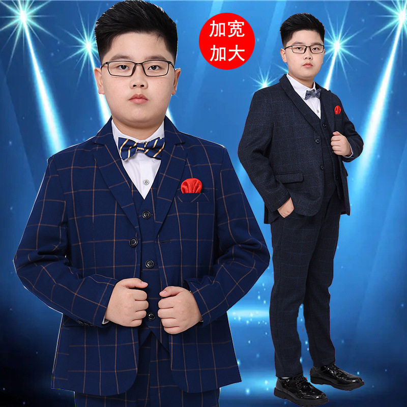 包邮胖版演出服春秋新款小西服中大童加肥加大男童钢琴演讲礼服男