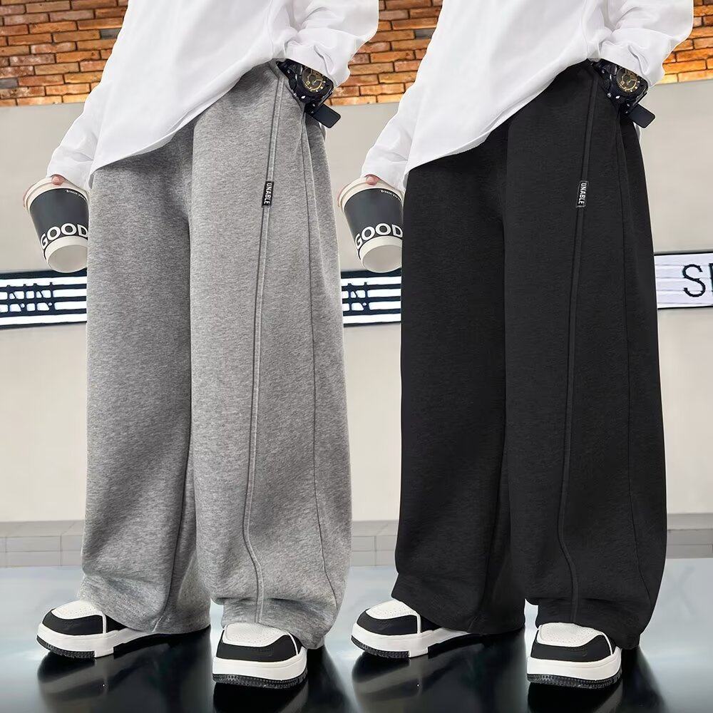 童装男童加绒运动裤卫裤秋冬款保暖裤子2025新款儿童弯刀休闲长裤