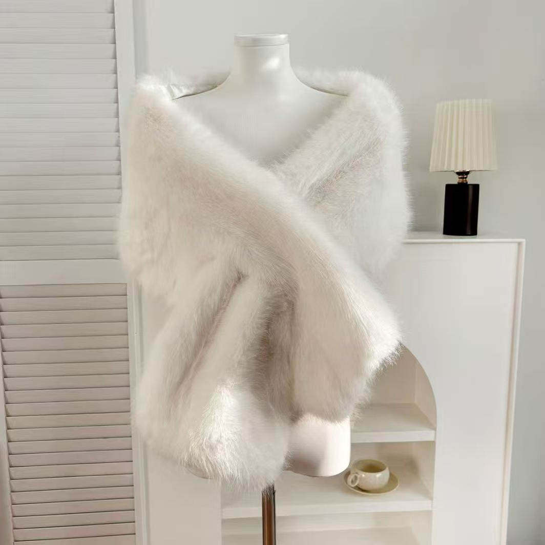 百搭仿皮草狐狸毛旗袍披肩毛领秋冬季斗篷舞台晚宴婚纱礼服围巾女