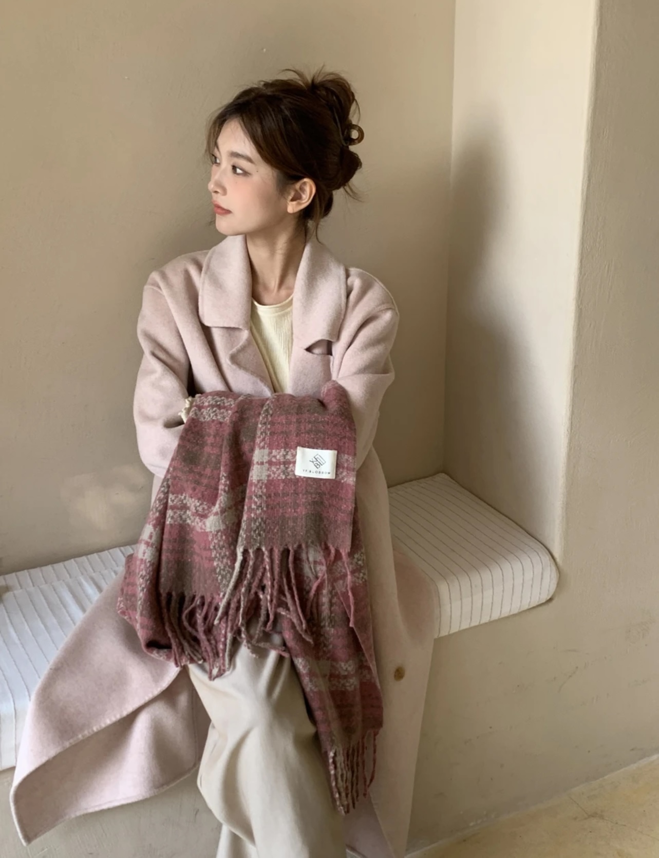 YOYO DESTINY柔软气质丁香格子围巾大尺寸披肩保暖百搭韩版秋冬