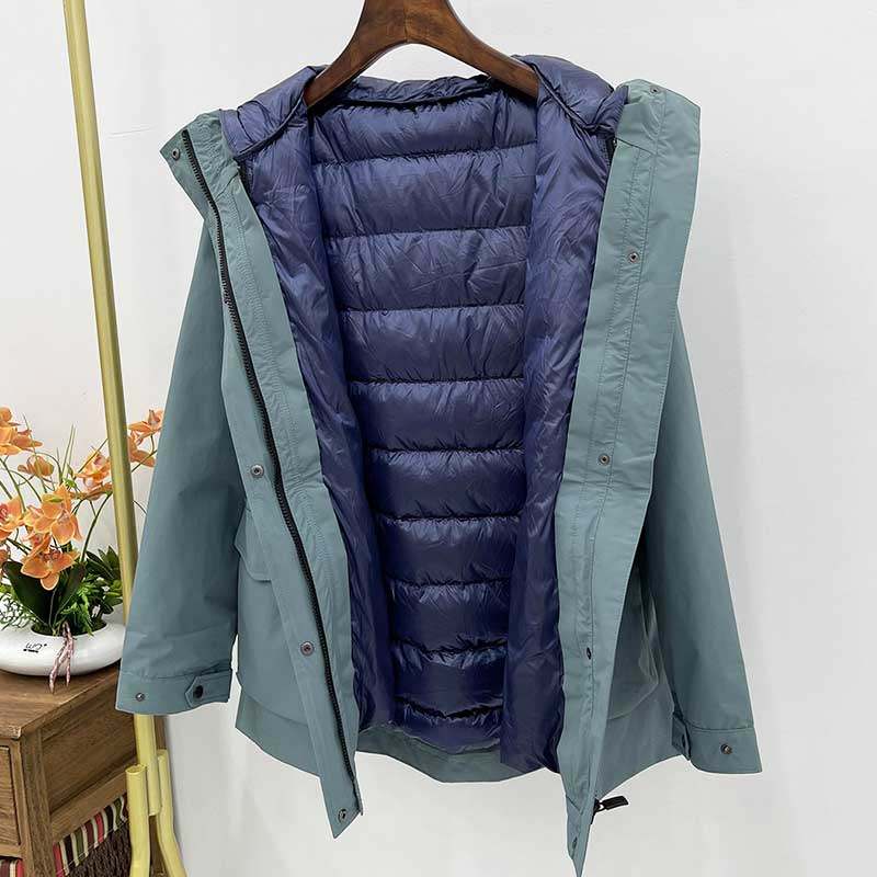 加拿大冲锋衣鹅绒服女潮可脱卸内胆冬季二件套防水保暖派克服外套