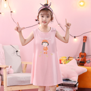 女童睡裙夏季公主风纯棉短袖背心卡通小丸子儿童薄款夏天空调裙子
