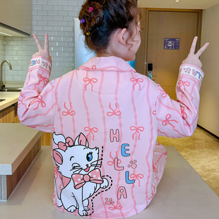 小猫咪睡衣女童长袖保暖高端A类纯棉小女孩宝宝2025春秋季家居服