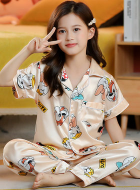2026女童夏季睡衣冰丝松鼠短袖